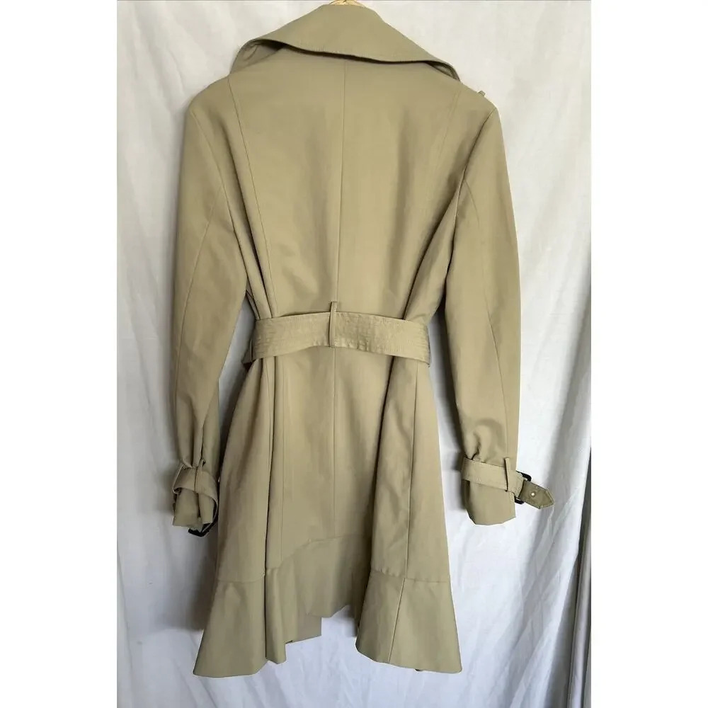 New York & Co Khaki Beige Double Breasted Belted Lined Peplum Trench Coat Size L - Picture 10 of 16